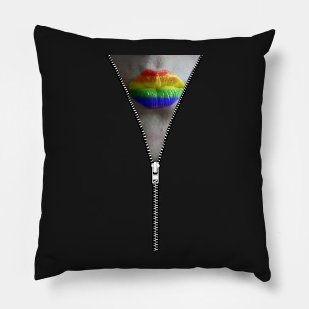 ZIPPER RAINBOW KISS LIPS Pillow by EDDArt