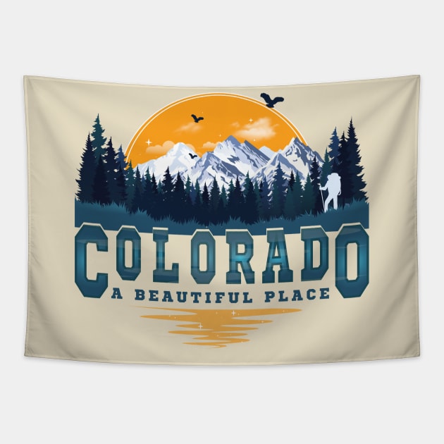 Colorado A Beautiful Place - Retro Vintage Mountains Nature Hiking Tapestry by Meryarts