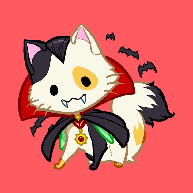 Halloween Chibi Winged Kitty - Calico Vampire Dracula Cat by theghostfire