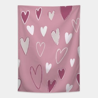 Cute Hand Drawn Hearts Pink White Tapestry