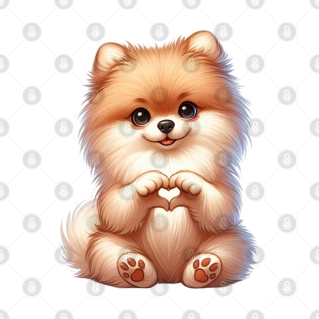 Valentine Pomeranian Dog Giving Heart Hand Sign by Chromatic Fusion Studio