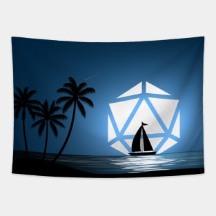 Full Moon Beach D20 Dice Boat and Coconuts Tabletop RPG Maps and Landscapes Tapestry