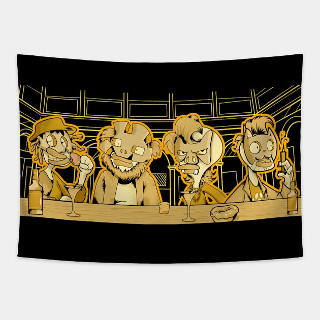 Last supper inspired cartoon illustration design Tapestry by slluks_shop