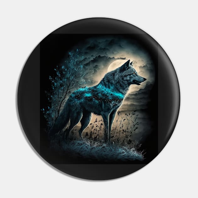 Wolf with teal spark Pin by KoolArtDistrict