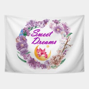 Sweet Dreams Teddy Bear Floral Frame Tapestry