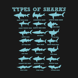 21 Types of Sharks Marine Biology T-Shirt