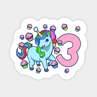 I am 3 with unicorn - girl birthday 3 years old Magnet