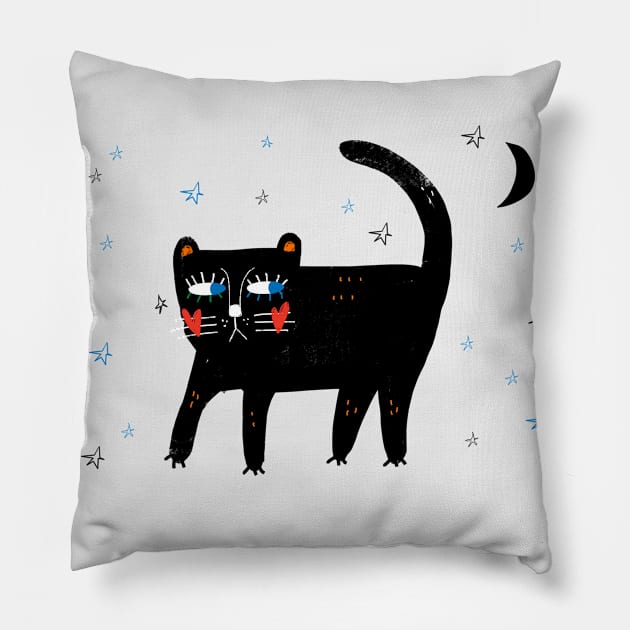 MIDNIGHT CAT Pillow by NICHOLACOWDERYILLUSTRATIONS 