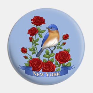 New York State Bluebird and Rose Pin