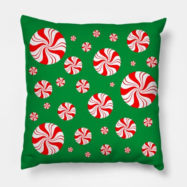 Round Peppermint Christmas Pattern Pillow by Art by Deborah Camp