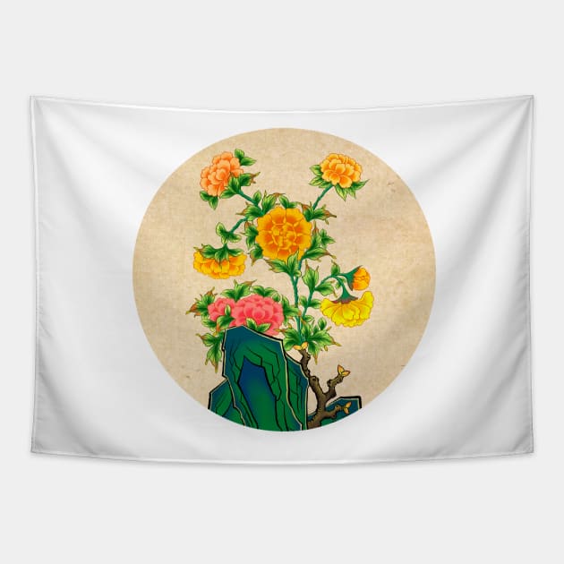 Minhwa: Peonies C Type Tapestry by koreanfolkpaint