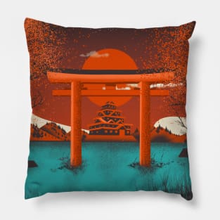 Japanese Sunset in pacific ocean landscape Pillow