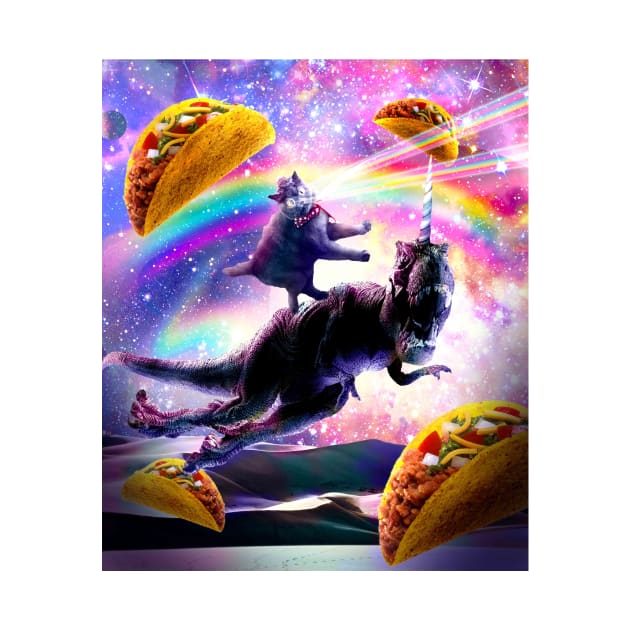 Laser Space Cat On Rainbow Dinosaur Unicorn - Taco by Random Galaxy