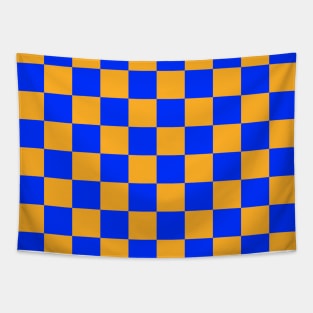 Checkerboard Square Seamless Pattern - Orange & Blue Tapestry