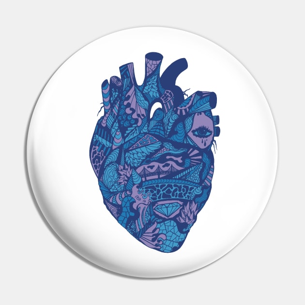Mountain Blue Transparent Heart Pin by kenallouis