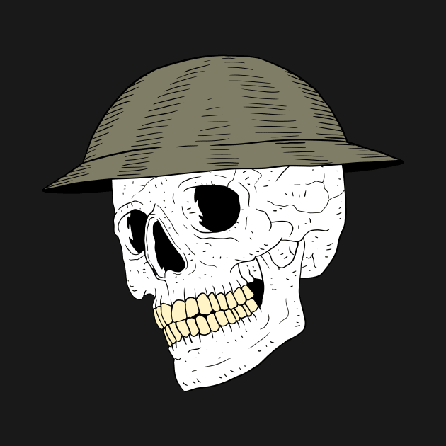 a skull with a british world war 2 helmet. by JJadx