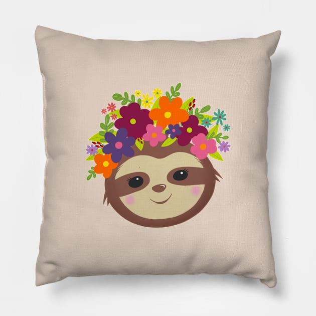 Frothy Sloth Floral Pillow by Frothy Sloth