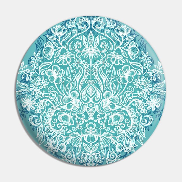 Spring Arrangement - teal & white floral doodle Pin by micklyn