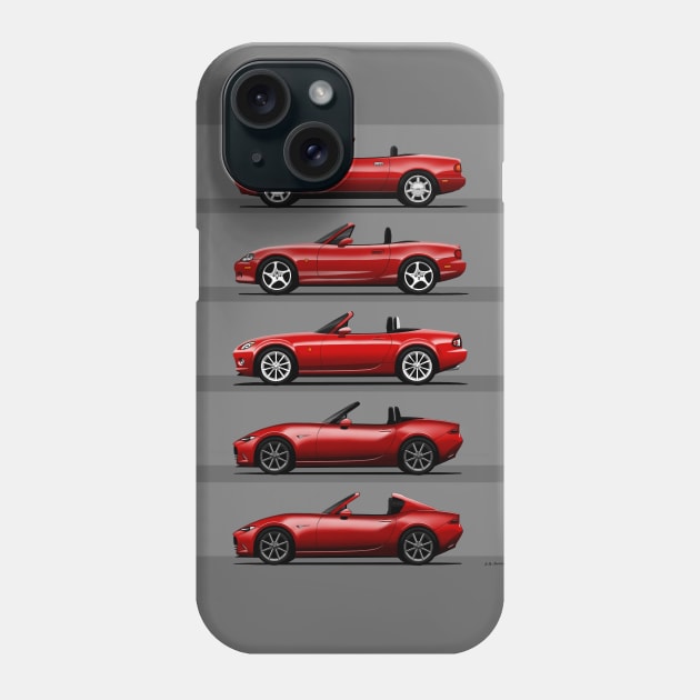 The five silhouettes of the classic roadster convertible sports car Phone Case by jaagdesign