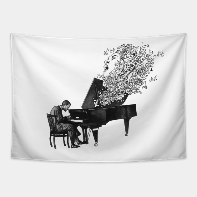 Piano man Tapestry by maxwellillustration