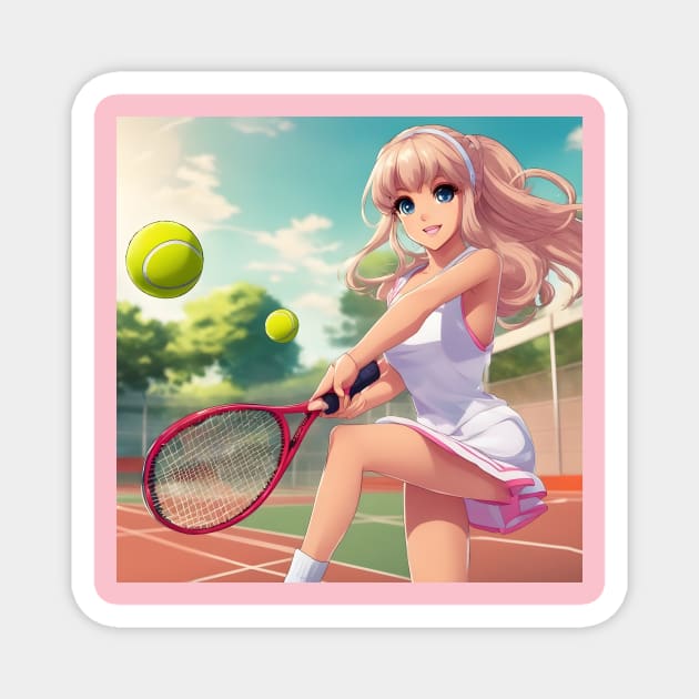 anime girl holding a tennis racquet Magnet by animegirlnft