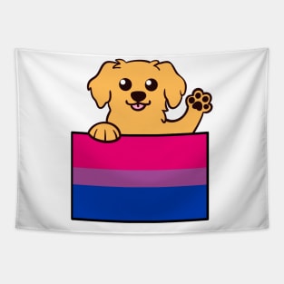 Love is Love Puppy - Golden Retriever - Bi Pride Flag Tapestry