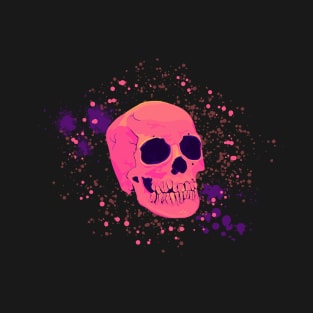 Pink Skull - Retro Paint Splatter T-Shirt