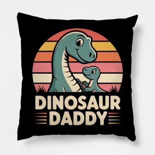 Cute Dinosaur Daddy and Baby Retro Sunset Tee Pillow