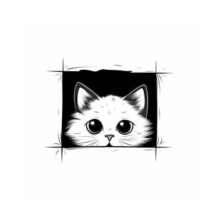 Cute Cartoon Cat Peeking Out From A Hole T-Shirt