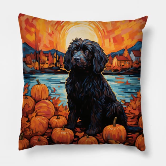 Newfoundland Dog Halloween painting Pillow by NatashaCuteShop