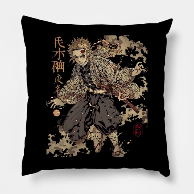 Demon Slayer Fiery Fights Pillow by labyrinth pattern