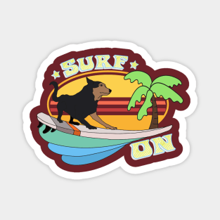 Retro Sunset Surfing Dog Magnet