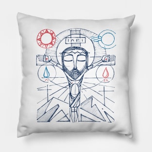 Jesus Christ at the Cross hand drawn illustration Pillow