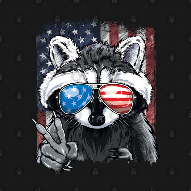 Patriotic Raccoon American Flag 4th of July by Pennelli Studio