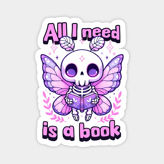 All I need is a Book Cute Kawaii Reader Moth Magnet by WitchyArty