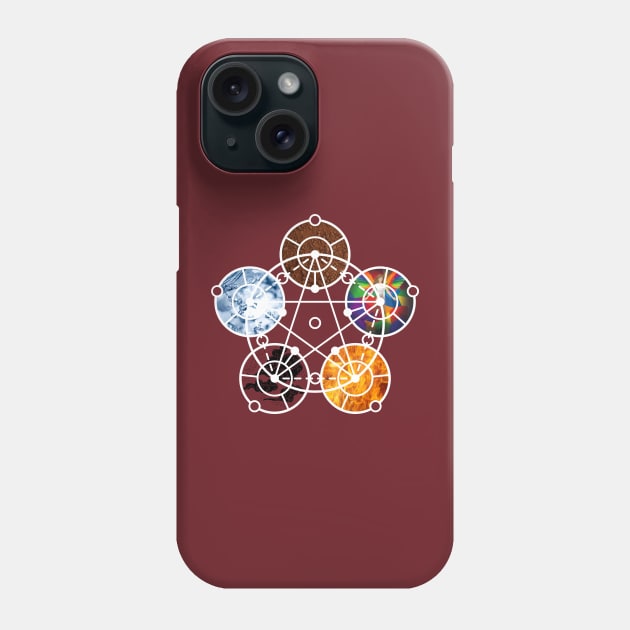 Five Elements Pentagram, Earth, Fire, Wind, Water, Spirit Phone Case by Weird Lines