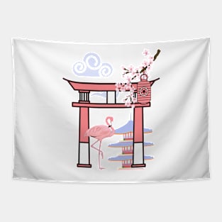 Flamingo Japanese Style Graphics Tapestry