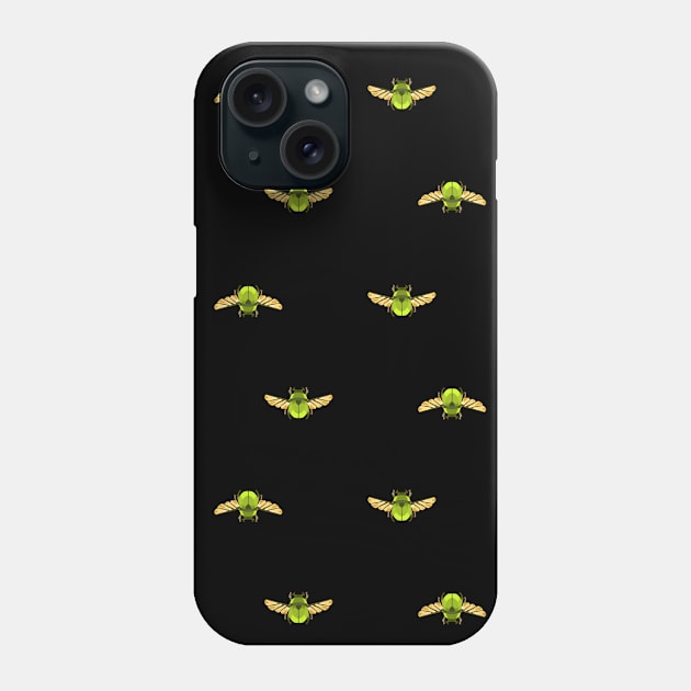 Dark Open Simple Green Beetle Pattern Phone Case by maak and illy