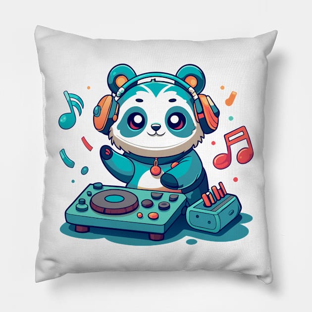 cute panda playing dj music Pillow by Shapwac12