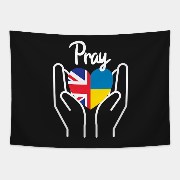 Pray For Ukraine, Pray For Peace, UK Supports Ukraine, UK Stands With Ukraine, Heart With Combined Flags Tapestry by Coralgb