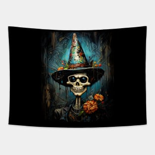 Halloween Skeleton Witch Tapestry