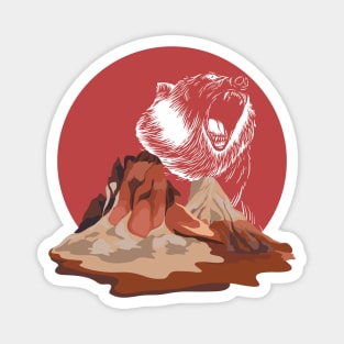 Bear Roaring in Red Mountain Landscape | Gift Idea for Travelers who love Hiking or Camping | Wanderlust T-Shirt T-Shirt Magnet