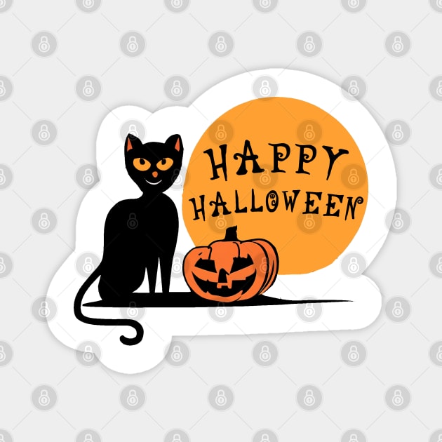 Black Cat Halloween Pumpkin Magnet by Happy Shirt