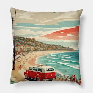 Bondi Beach Australia Vintage Travel Poster Art Pillow