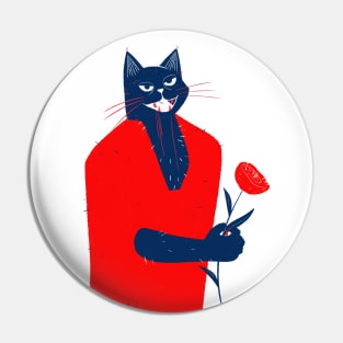 Tall and handsome blue cat in red with red flower for you Pin