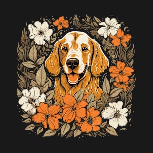 A Golden Retriever surrounded with Lilies, illustration T-Shirt