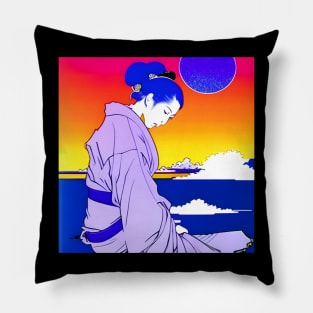 Woman at sunset. Pillow