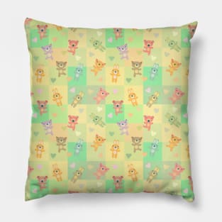 Doll & Square Pattern Pillow