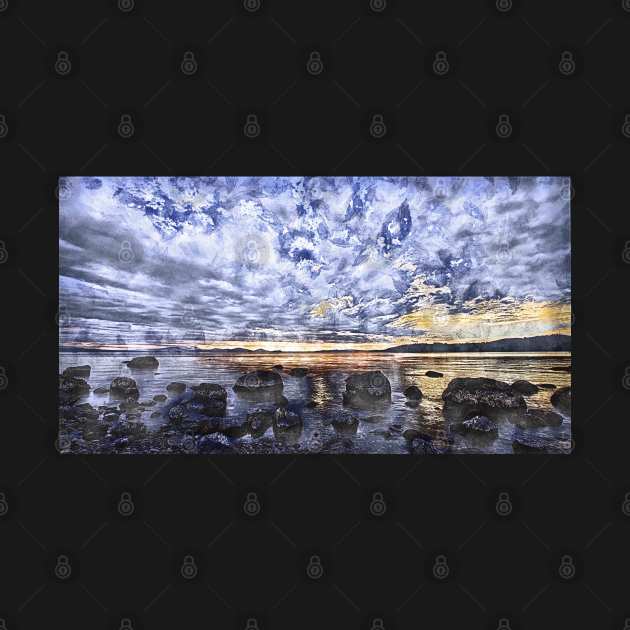 Rocky Rivers Cloudy Landscape HDR Abstract Photo Sketch by Aventi