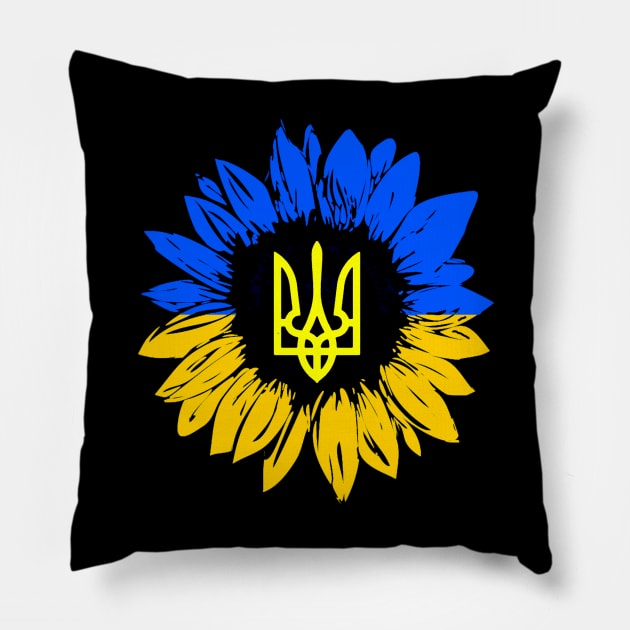 Stand With Ukraine Support UKRAINE Ukrainian Coat of arms Sunflower Pillow by Bezra